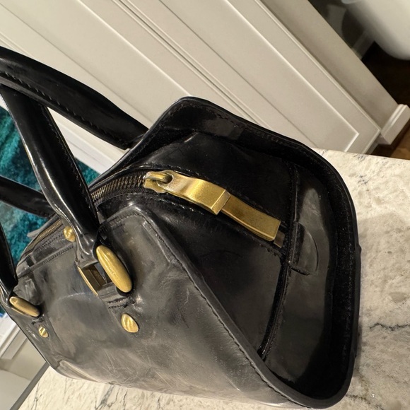 Tiffany & Fred Paris Patent Leather Top-Handle Tote Women's Black Handbag Scuffs - Picture 7 of 15